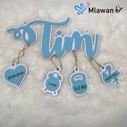 Personalized wooden newborn name sign with birth details