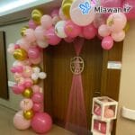 Hospital room decoration for baby girl with pink and gold balloons