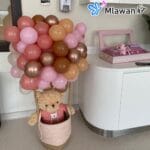 Cute teddy with balloon arrangement for newborn hospital welcome