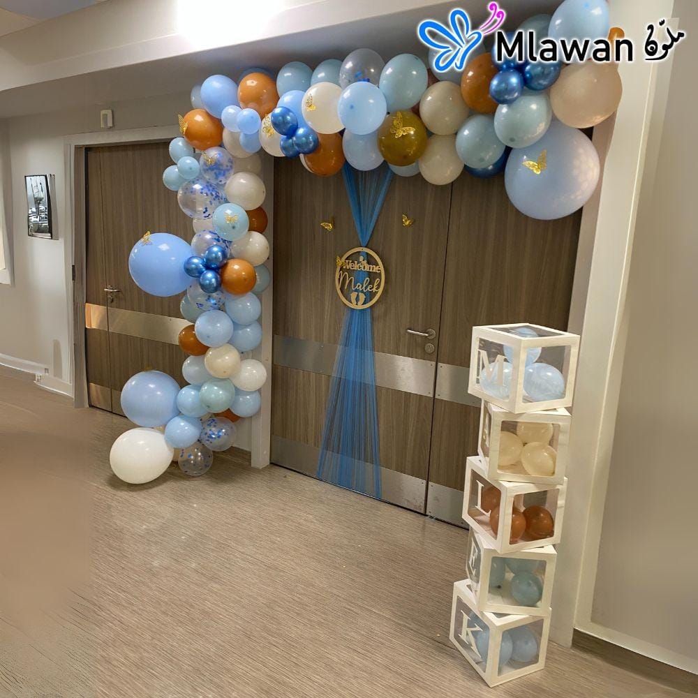 Newborn baby boy hospital room decoration with balloon arch Newborn baby boy hospital room decoration with balloon arch