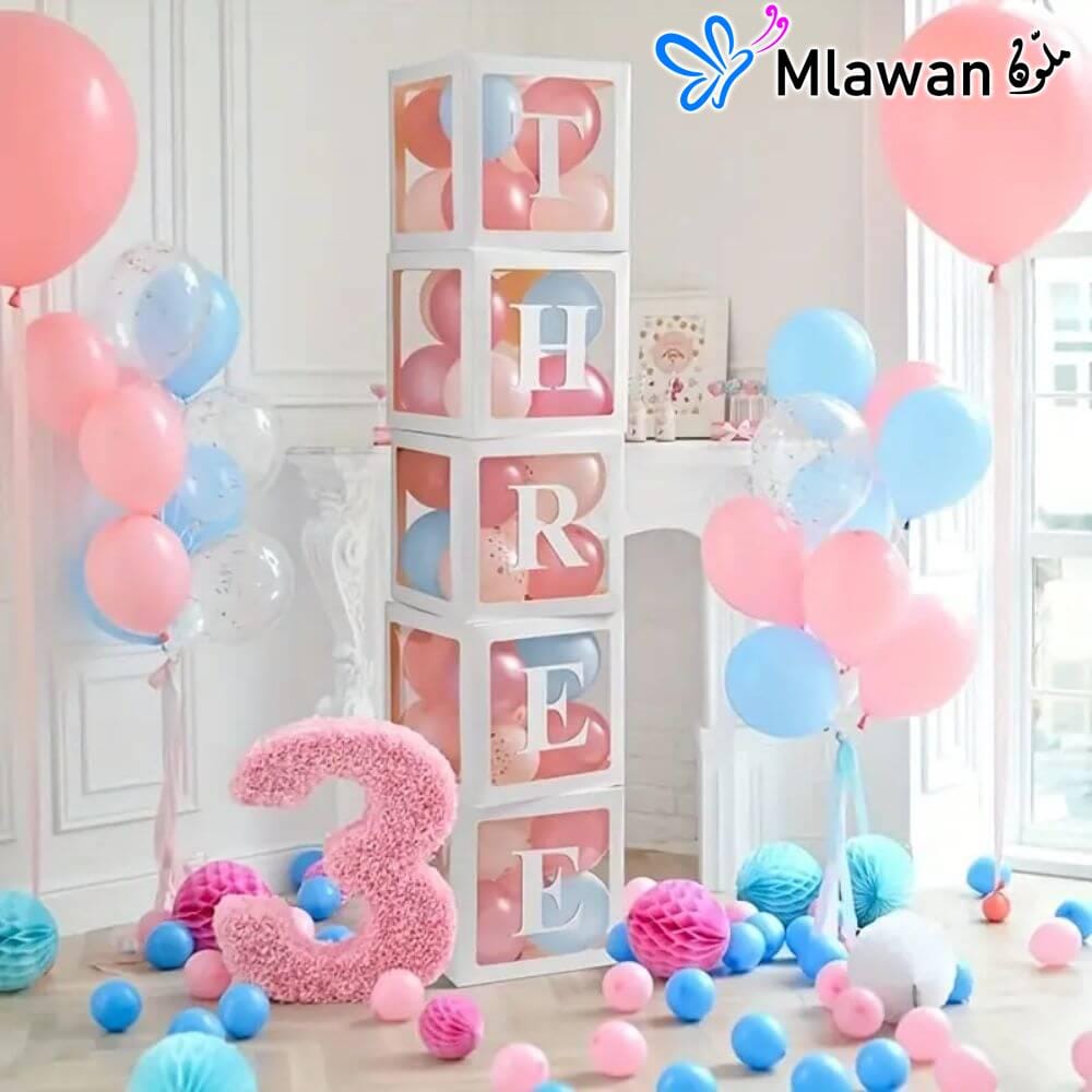 Transparent balloon boxes with A-Z letters for baby shower decorations Transparent balloon boxes with A-Z letters for baby shower decorations