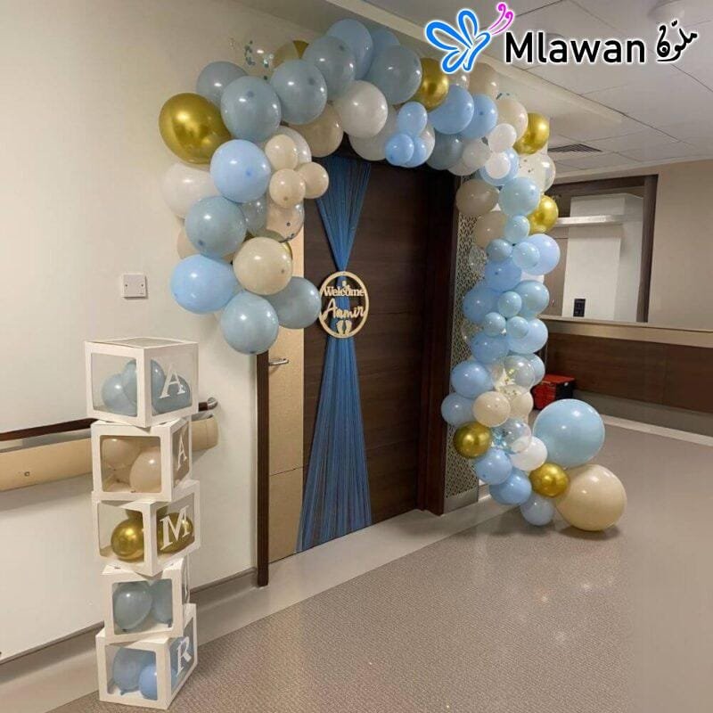 Custom balloon arch for baby boy hospital decoration