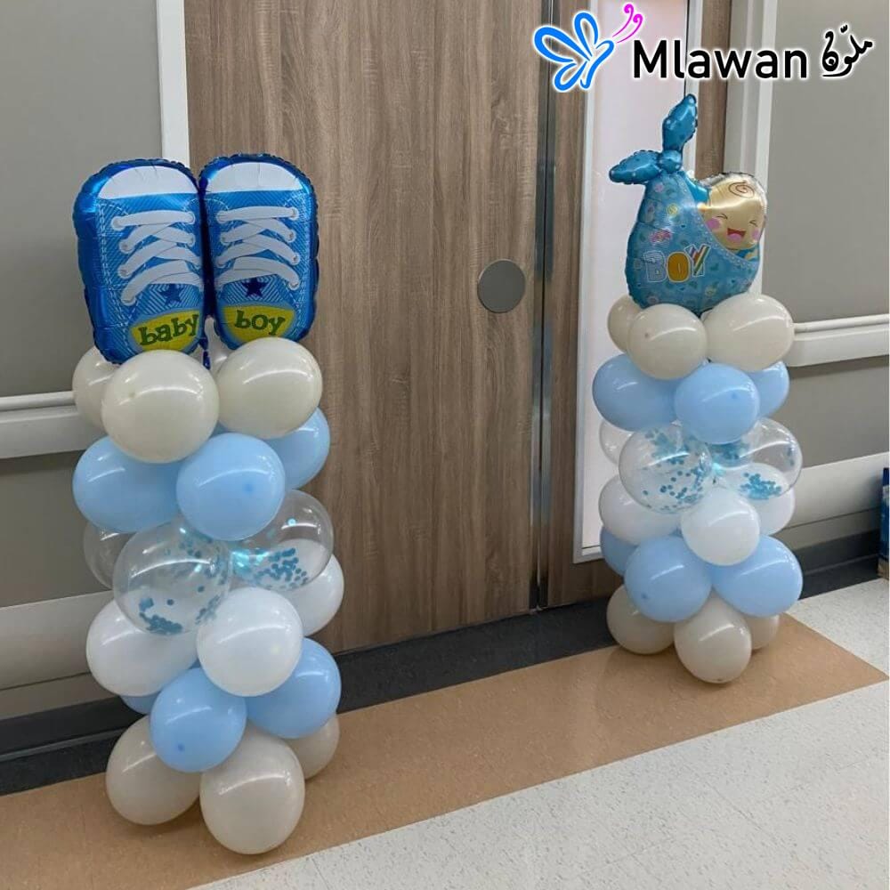 Elegant balloon columns for hospital newborn decorations in Sharjah Ajman Elegant balloon columns for hospital newborn decorations in Sharjah Ajman