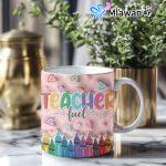 Personalized Teachers Gift Pink Mug name crayon apple design