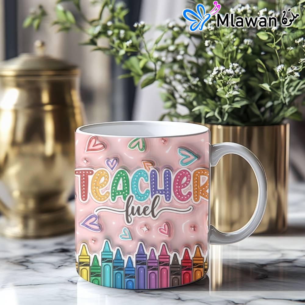 1 Personalized Teachers Gift Pink Mug name crayon apple design