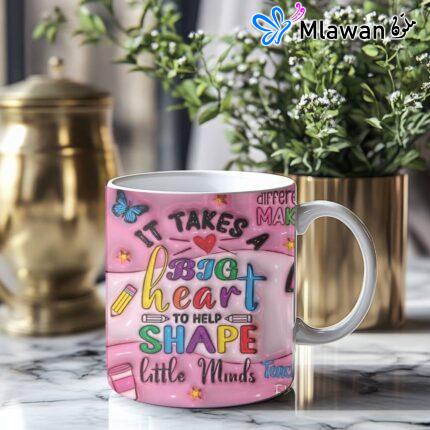 Personalized Teachers Gift Pink 3D Mug name apple crayon