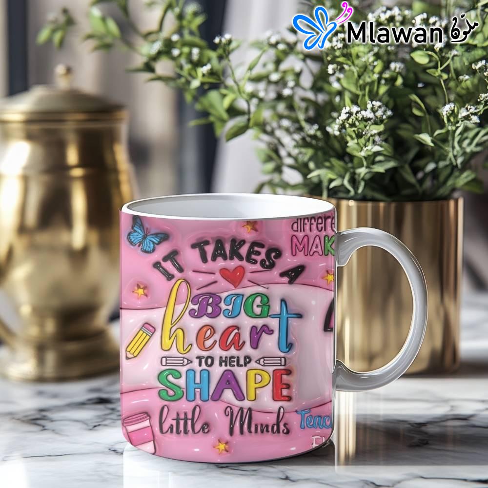1 Personalized Teachers Gift Pink 3D Mug name apple crayon