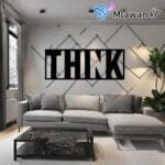 فن جداري خشبي بتصميم Think Typo يحمل اقتباسًا تحفيزيًا.