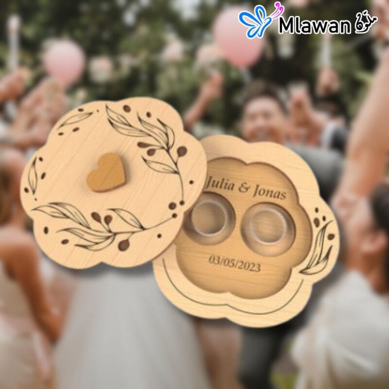 High-quality wooden wedding rings box with engraving