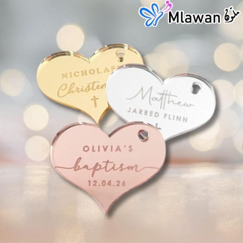Personalized Acrylic Mirror Heart With Name Engraved Tag