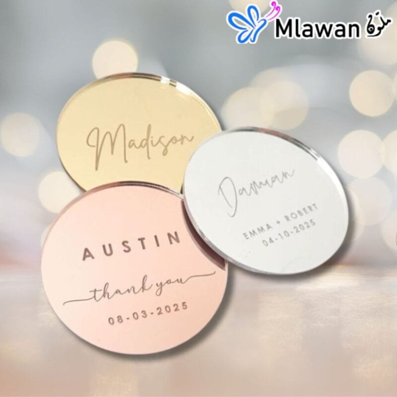 Personalized Acrylic Mirror Circle With Name Engraved Tag