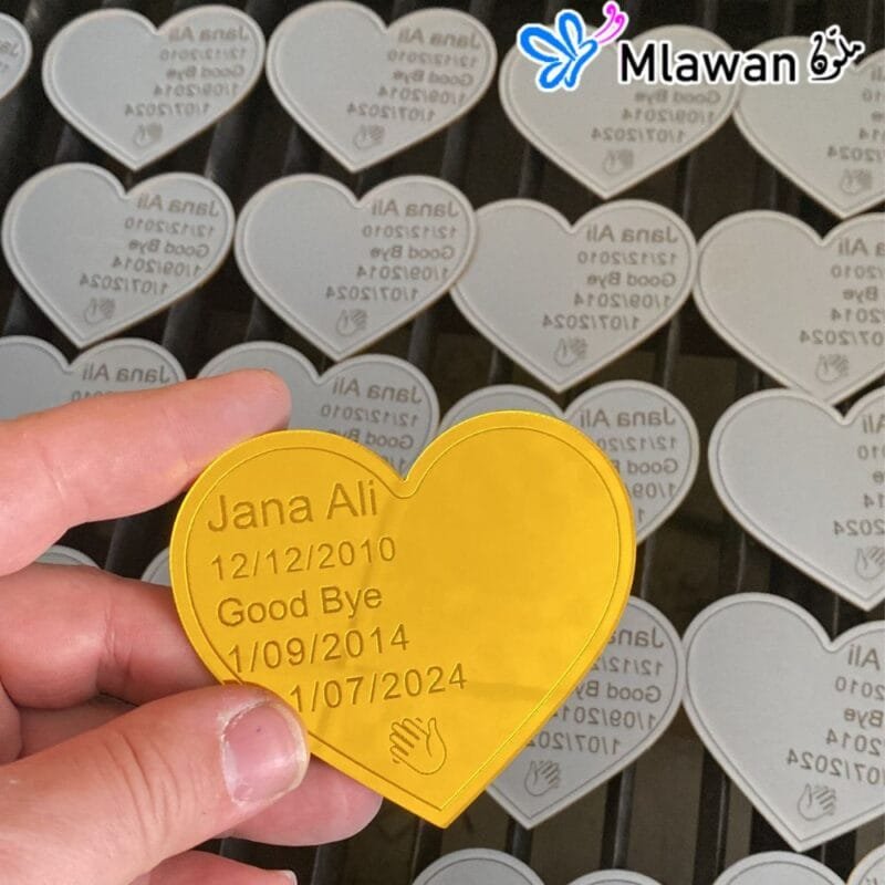 Custom engraved heart-shaped acrylic wedding