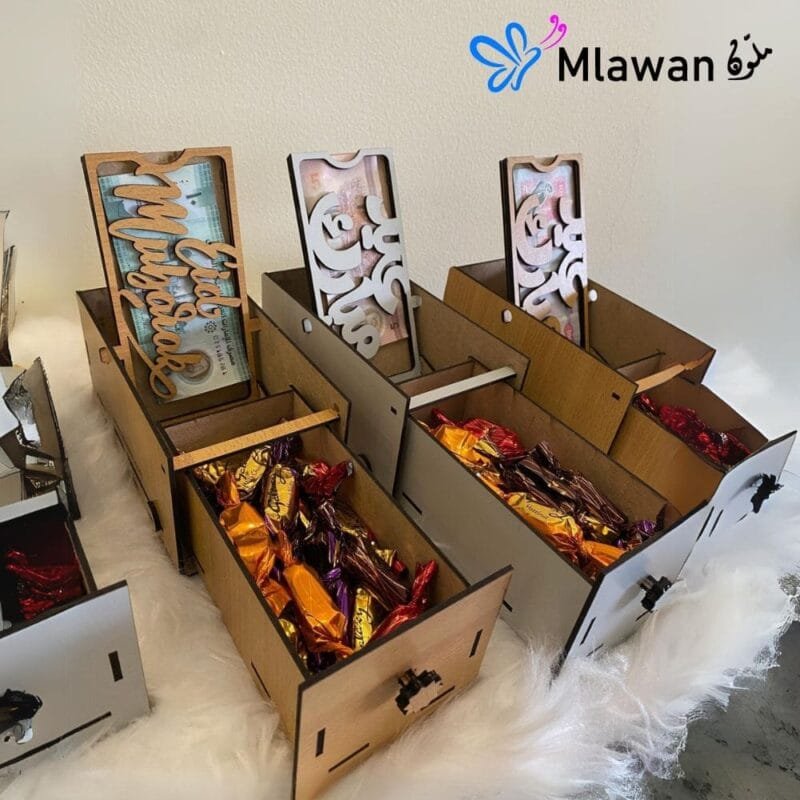 Stylish wooden Eid box with sliding drawer