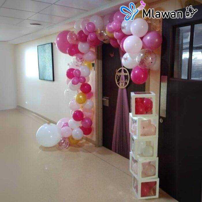 Elegant baby arrival décor for newborn boys and girls in hospital room