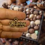Silver acrylic Ramadan Mubarak chocolate topper on 4cm chocolate