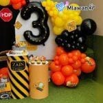 Balloon arch with construction signs for kids’ birthday party