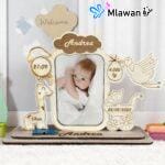 Personalized wooden newborn photo frame - baby picture and name time weight height wood