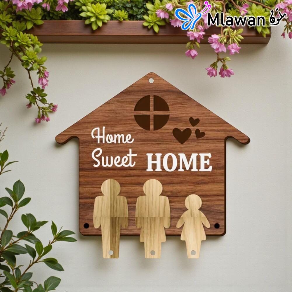 3039-12 (2) Personalized Family Wooden Key Holder Decorates Home Features Three Hooks.