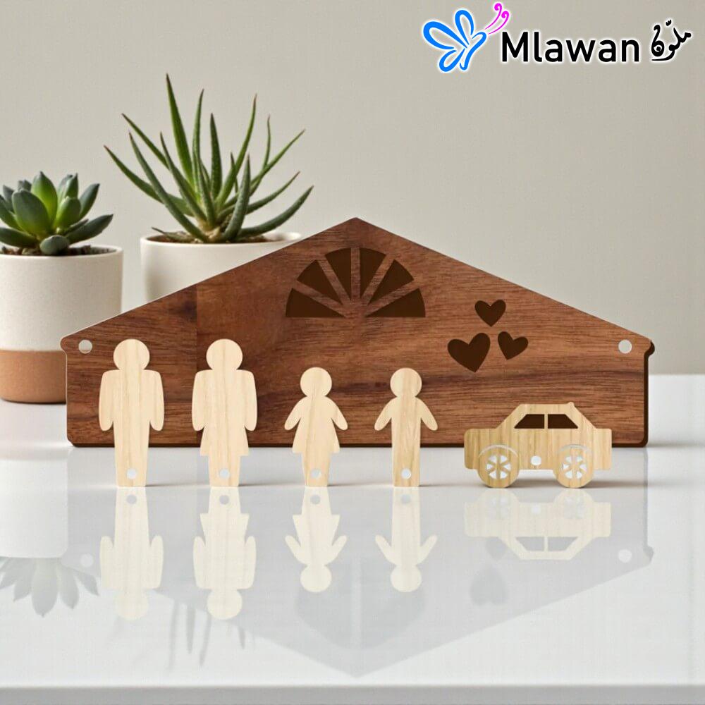 3039-4 (1) Personalized Family Wooden Key Holder Gift for Mom Dad Two Kids Car Key HangerPersonalized wooden family key holder for father mother two kids -