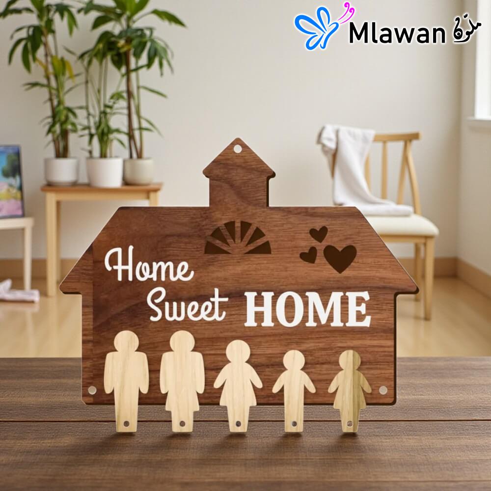 3039-7 (2) Home Sweet Home Wooden Key Holder Personalize Family Key Holder 5 hooks