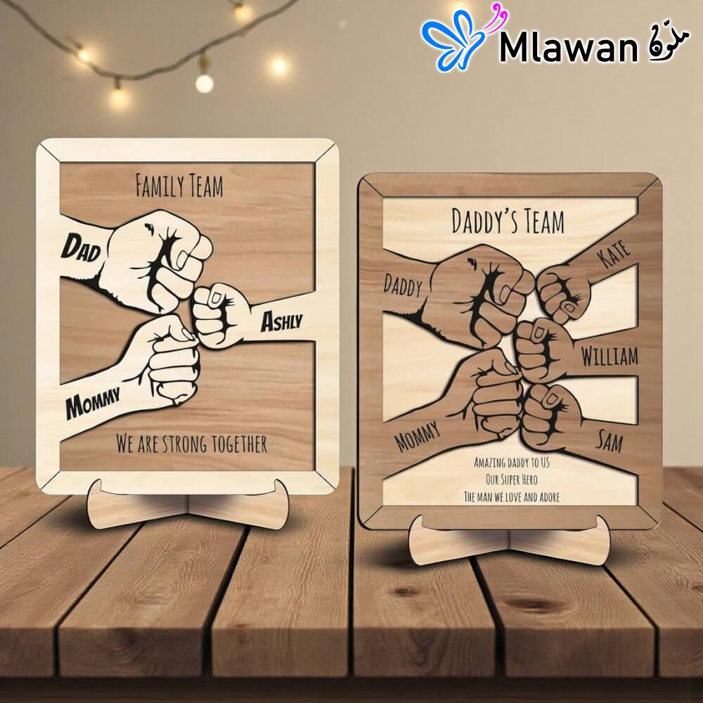 3049 (1) Personalized Family Fist Bump Frame Engraved Names Strong Mom Dad Hands