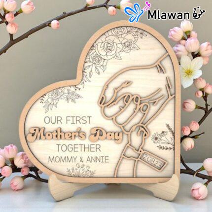 Personalized Our First Mother's Day Together Sign - Mom Heart of Family Gift With Names