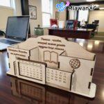 Personalized wooden desk organizer - perpetual calendar & pen holder