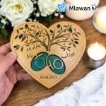 Personalized wooden heart ring box with olive tree engraving 1
