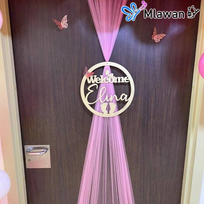 Luxury hospital room setup with themed decorations and name board