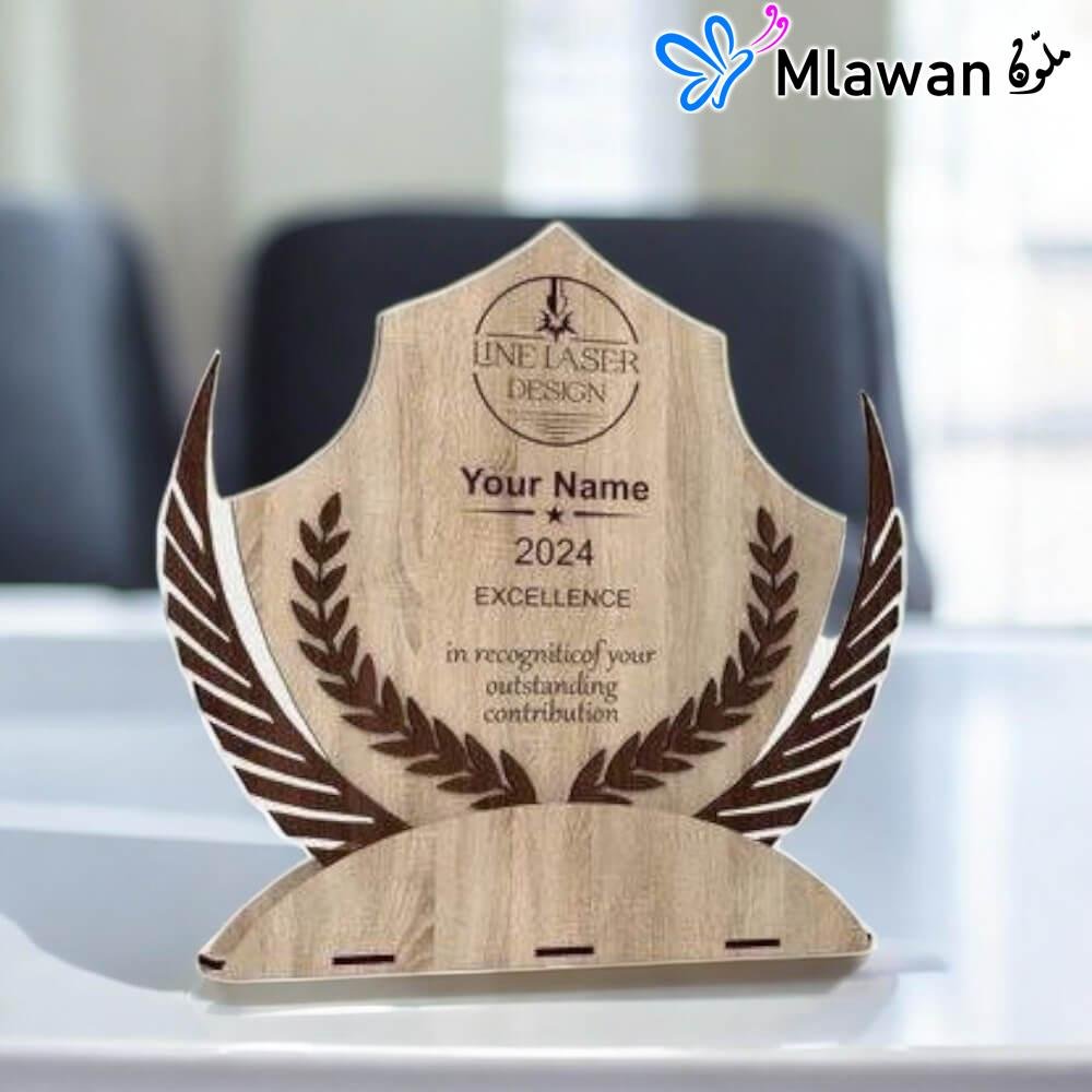 4067 (1) Personalized wooden trophy with custom engraving for business awards