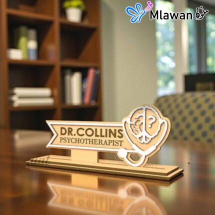 Wooden psychotherapist desk plate