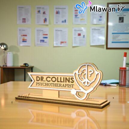 Personalized wooden desk name plate therapist.Custom therapist office decor professional touch.