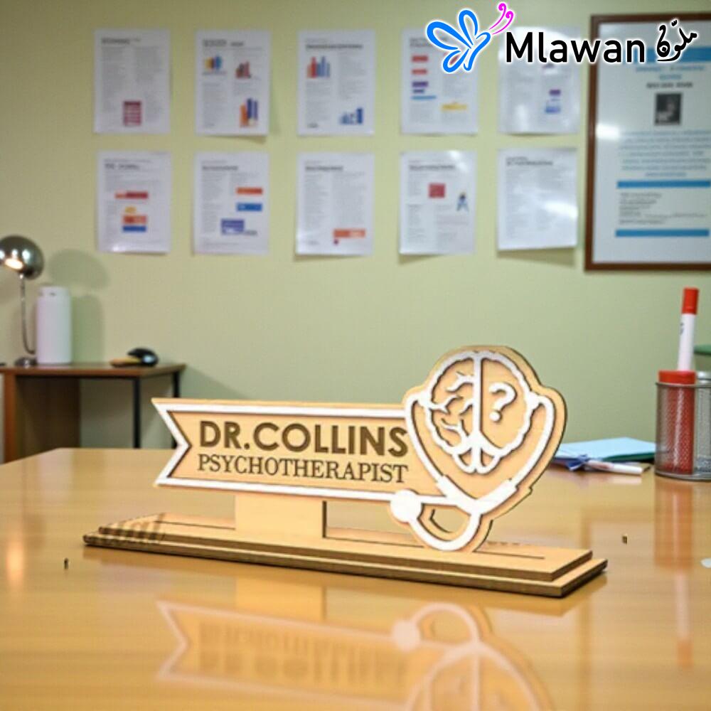 4151-11 (2) Personalized wooden desk name plate therapist.Custom therapist office decor professional touch.
