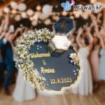 Custom acrylic wedding tray with engraved names and date