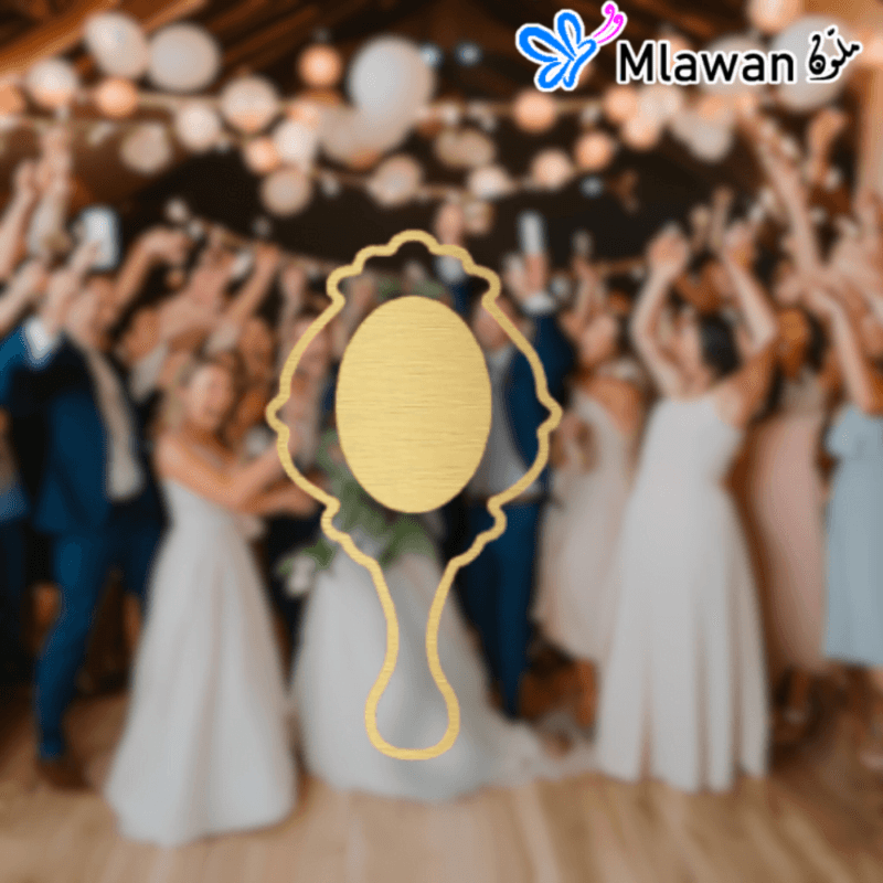 Custom acrylic bride wedding hand mirror with engraved text in gold