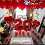 Romantic hotel room Dubai red balloons hearts surprise