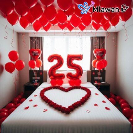 Decoration for Hotel Room with Romantic Balloons Rose Petals for Surprise Romantic Day Dubai Abudhabi