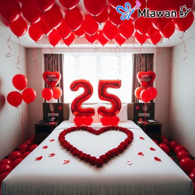 Decoration for Hotel Room with Romantic Balloons Rose Petals for Surprise Romantic Day Dubai Abudhabi