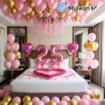 Rose Gold Pink Birthday Room Decoration celebrates anniversaries birthdays.