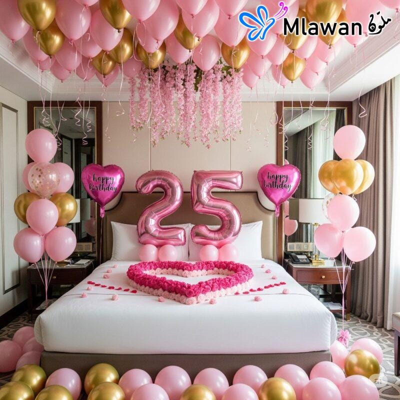 Rose Gold Pink Birthday Room Decoration celebrates anniversaries birthdays.