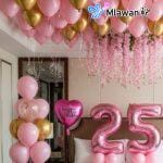 Rose gold decor pink birthday setup anniversary room ideas