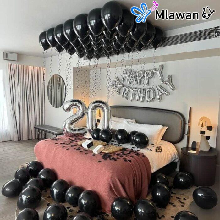 Hotel Room Birthday Decoration for Romantic Surprise Black and Silver - Image 1