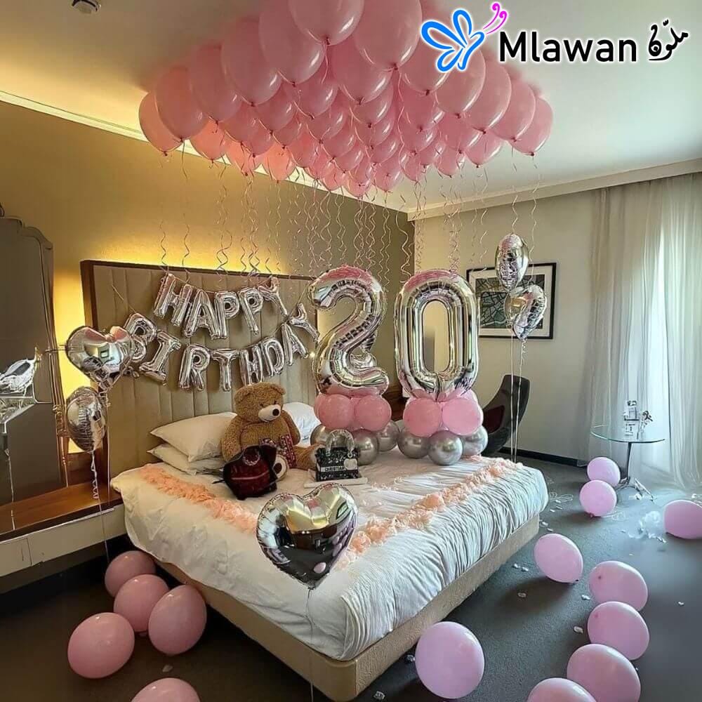4365-9 (1) Pink silver hotel birthday decoration balloons
