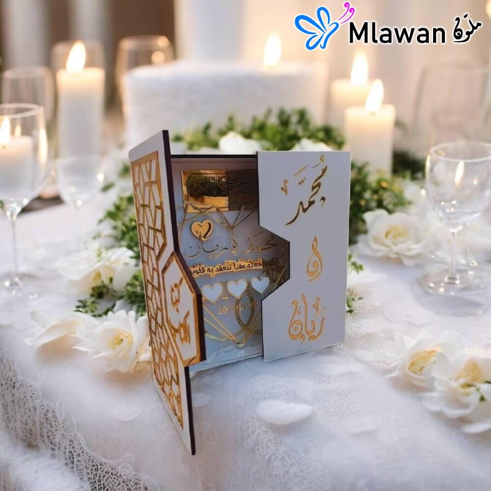Elegant wooden wedding gift box with engraved names. Elegant wooden wedding gift box with engraved names.