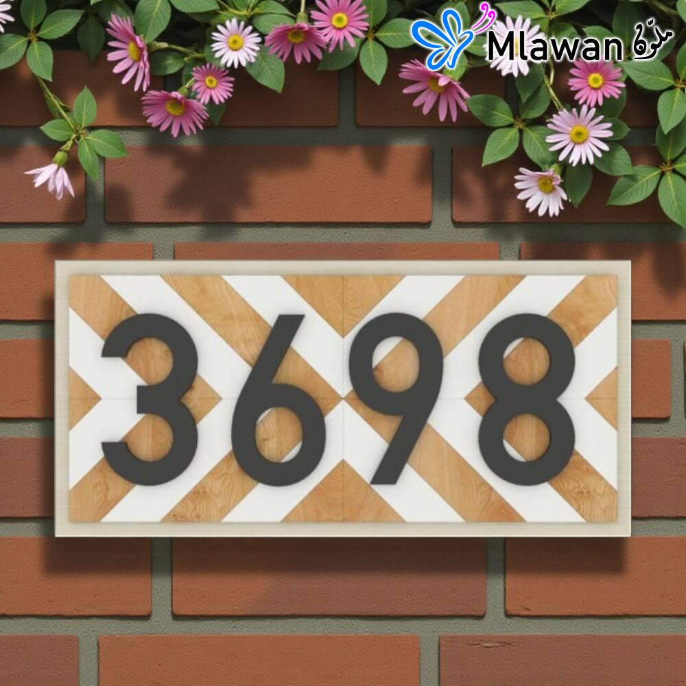 4471-18 (3) Customize Chevron House Number Sign Unique Handmade Plaque Design