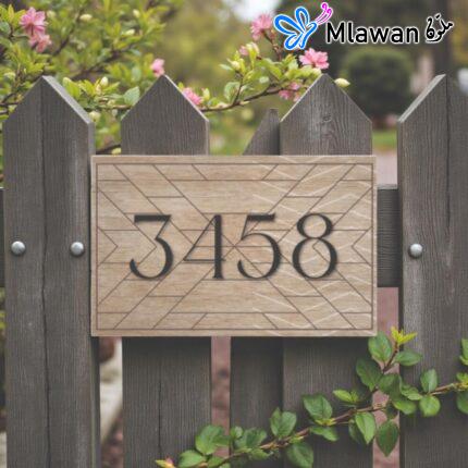 لوحة رقم منزلية خشبية بتصميم هندسي عصري - أرقام منازل خشب مودرن