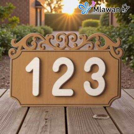 لوحة أرقام منزلية خشبية مزخرفة مخصصة تضفي أناقة لمنزلك