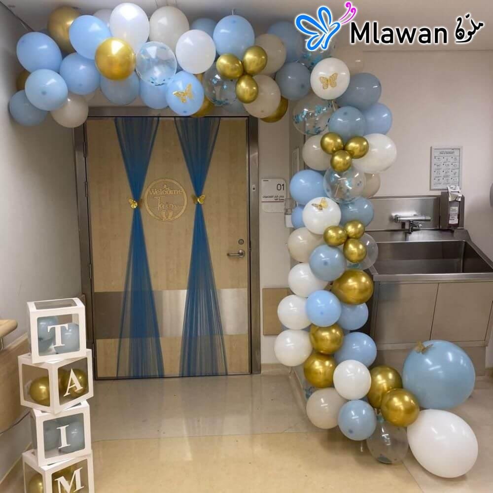 balloon arch with custom name boxes for baby arrival decorations balloon arch with custom name boxes for baby arrival decorations