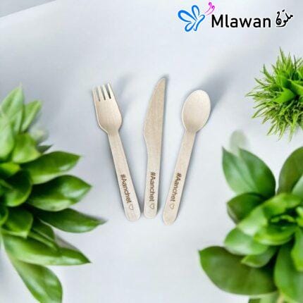 Engraved wooden cutlery set knife fork spoon for eco-friendly events