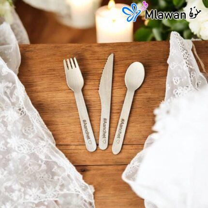 Elegant engraved wooden knife fork spoon for sustainable parties